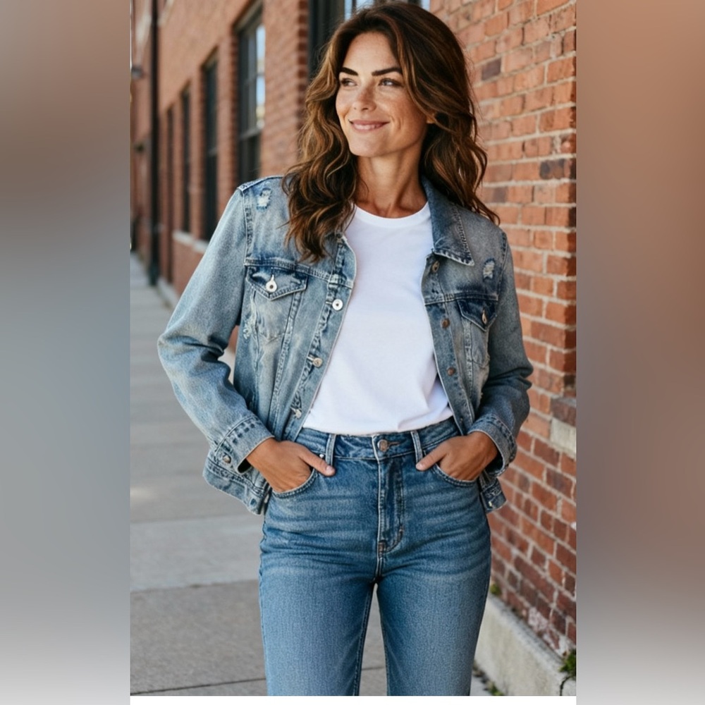 Women's Style &‎ Co Denim Jean Jacket, L, Blue